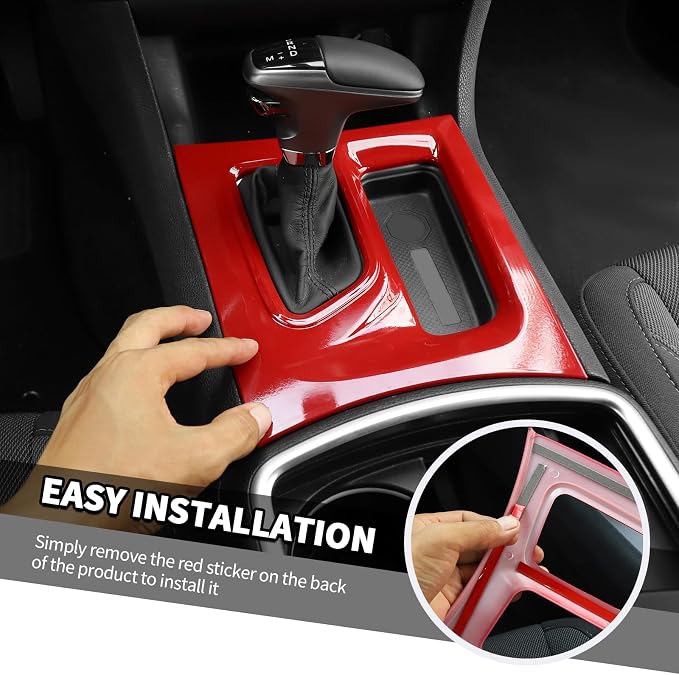 Jimen Fit for Dodge Charger 2015-2023, Center Console Dash Instrument Panel & Gear Shift Cover Trim (Red)
