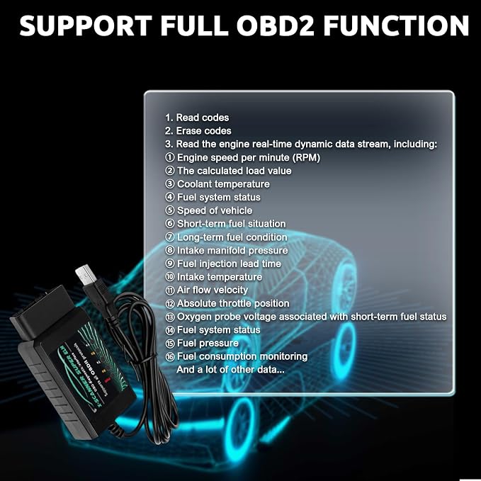 OBD2 Adapter USB ELM327 Scanner with FT232RL 18F25K80 V1.4 Original Chip,Fit for Ducati Motorcycle OBDII Diagnostic Scan Tool for Ford Mazda Toyota Fiat,Work with Windows 7/8/10/XP System