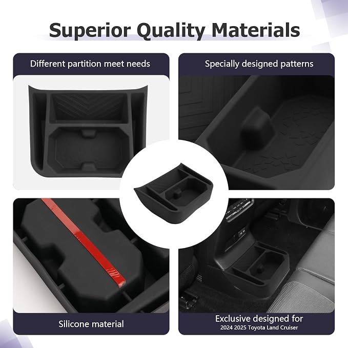 LUWU Center Console Organizer for 2024 2025 2026 Toyota Land Cruiser Accessories Armrest Storage Box Tray Rear Seat Organizer Insert Tray Silicone Material Land Cruiser 250 2025 2026 Accessories