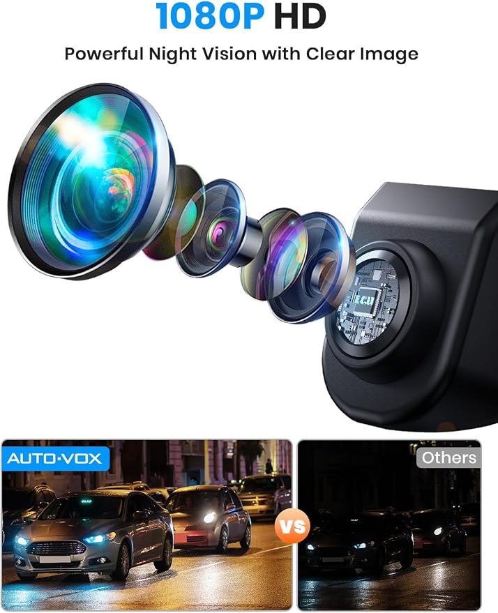 AUTO-VOX CAM7 Pro Backup Camera, IP69K Waterproof and Fisheye Correction 1080P HD Clear Rear/Front View Reverse Camera, 180°Super Wide Angle Back up Camera for Cars,Truck,Camper,Van
