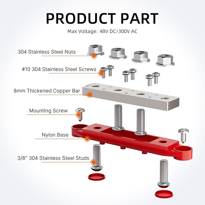 RVBOATPAT 400A Power Distribution Block 12V Bus Bar 4 x 3/8" (M10) Terminal Studs and 6 x #10 Terminal Screws 12 Volt Marine Bus Bar Positive & Negative for Boat Automotive Solar System