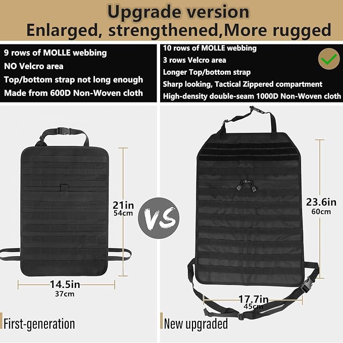 Universal Tactical Car Seat Back Organizer Bag Tactical Molle Vehicle Organizers Panel Vehicle Protector Organizers with 5 Detachable Pouches for Car (Upgraded A black)