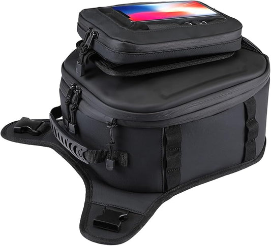 KEMIMOTO Motorcycle Tank Bag with Removable Phone Holder Waterproof EVA Hard Shell Expandable Tank Bag Rain Cover Compatible with All Models of Mobile Phones, 13-16L