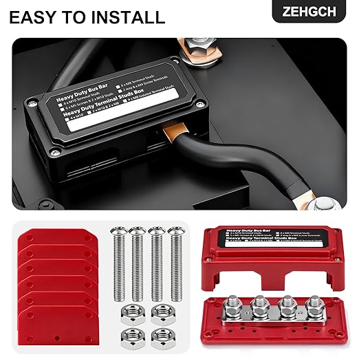 300A Bus Bar 12V Power Distribution Block with 3/8" Studs,Marine Battery Bus Bar Terminal Block Positive & Negative for Automotive Car Boat Solar System (300A 4 x 3/8" Studs)