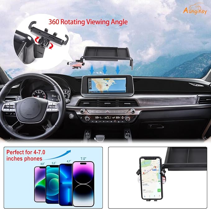 Aunginsy Center Console Dash Storage Tray Compatible with Kia Telluride 2020-2022 Accessories, Dashboard Multi-Functional Phone Holder Storage Box, Dash Organizer Tray Insert with Mobile Phone Mount