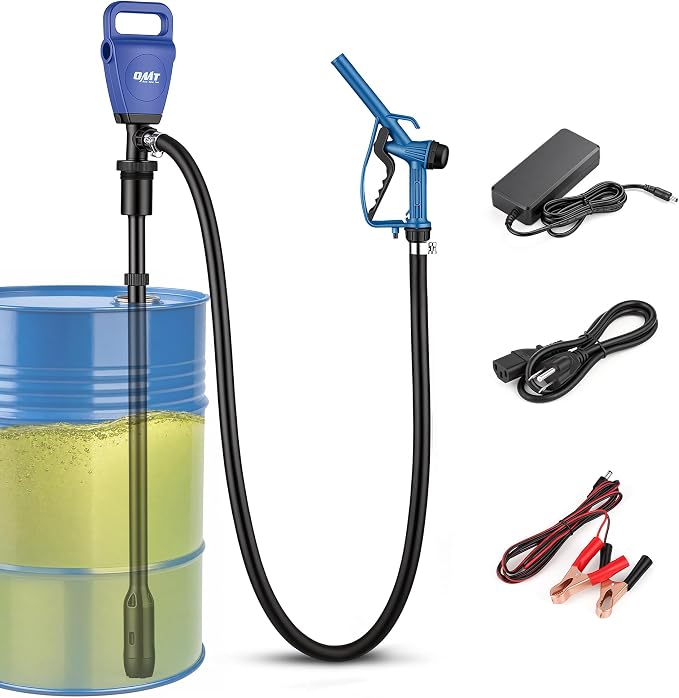 Orion Motor Tech Electric Drum Barrel Pump, 7 GPM Dual Power AC 100–240V & 12V DC Drum Pump for 55 Gallon Drums & 275 Gallon IBC Totes, Fuel Transfer Pump for Diesel DEF Water Antifreeze