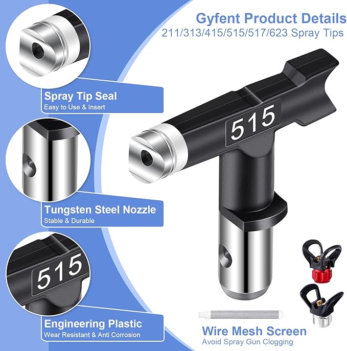 22Pcs Airless Paint Sprayer Gun Kit, 3600PSI Spray Gun with 50Ft x 1/4“ NPT Airless Paint Sprayer Hose & 6Pcs Reversible Spray Tips & Guide Tool & 4Pcs Extension Wand & 6Pcs Filters