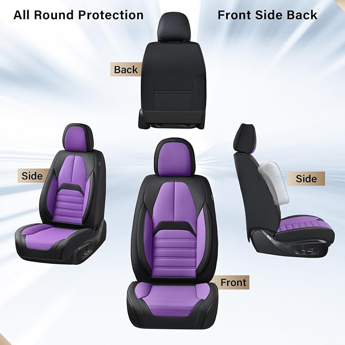 Coverado Waterproof Nappa Leather Car Seat Covers, Automotive Seat Covers，Front Car Seat Cushion & Car Seat Protector, Seat Covers Universal Fit for Most Cars, SUVs,Trucks,Black&Purpe