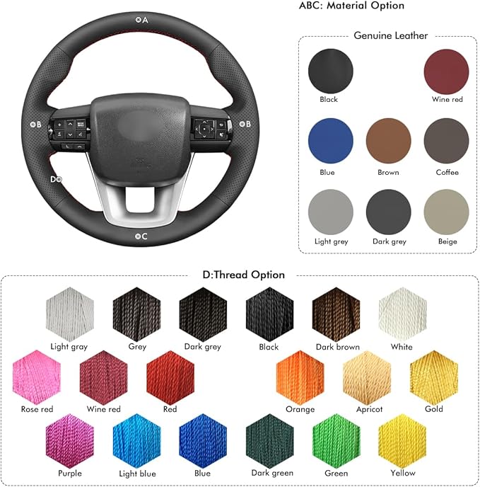 MEWANT Car Steering Wheel Cover for Toyota Hilux/Fortuner Hand Stitch Leather Car Steering Wrap