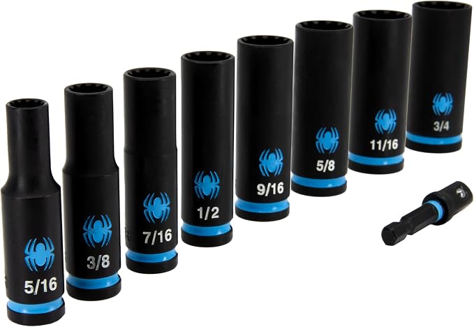 Spyder 9-Piece 3/8-Inch Drive Deep Thin-Walled SAE Impact Socket Set with Adapter (19704)