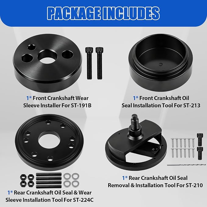 Front & Rear Crankshaft Seal Installer Remover Tool Set Compatible with 1989-2016 Cummins 3.9L 5.9L 6.7L, with Wear Sleeve Installer Tool Set, Replaces #3824498 1338 3824500 5046 3164660 2063800090