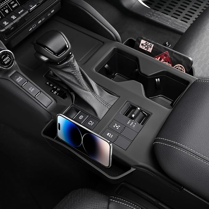 Console Silicone Storage Box for 2024-2025 2026 Toyota Land Cruiser 250 1958 Prado LC250 J250 Center Cup Wireless Charging Pad Seat Seam Storage Box Interior Tuning Accessories (Black) 1