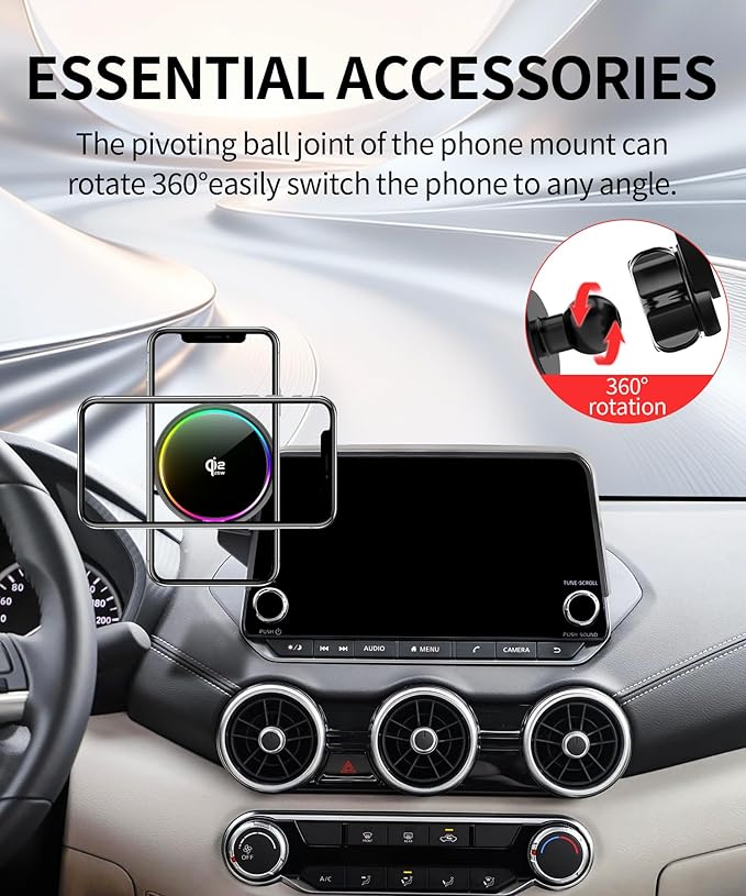 Qi2.2 25W Magnetic Car Mount Charger for 2021-2026 Nissan Rogue/2019-2025 Altima/2020-2025 Sentra Accessories,for Fast Charging Cell Phone Holder 8 Inch Screen Fixed Clip with Cooling Fan