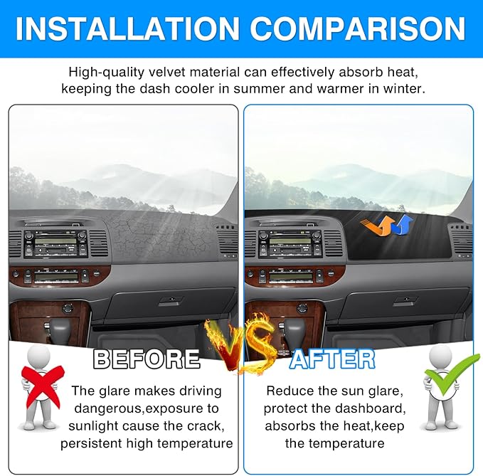 Autorder Dashboard Cover Mat for 2000-2006 Toyota Camry Accessories Dash Cover Upgrade Velvet Dash Mat Sunshade Glare UV Rays Protector