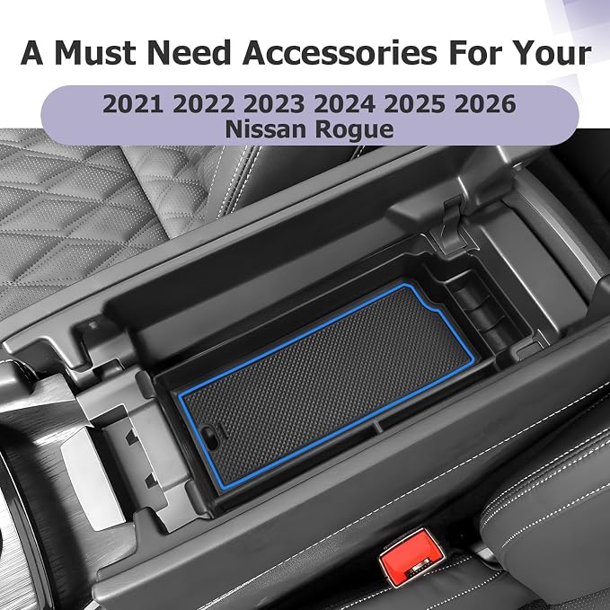 LUWU 2025 2026 Rogue Center Console Organizer for 2021 2022 2023 2024 2025 2026 N issan Rogue Accessories Armrest Console Storage Box Insert Tray ABS Material Blue-trim