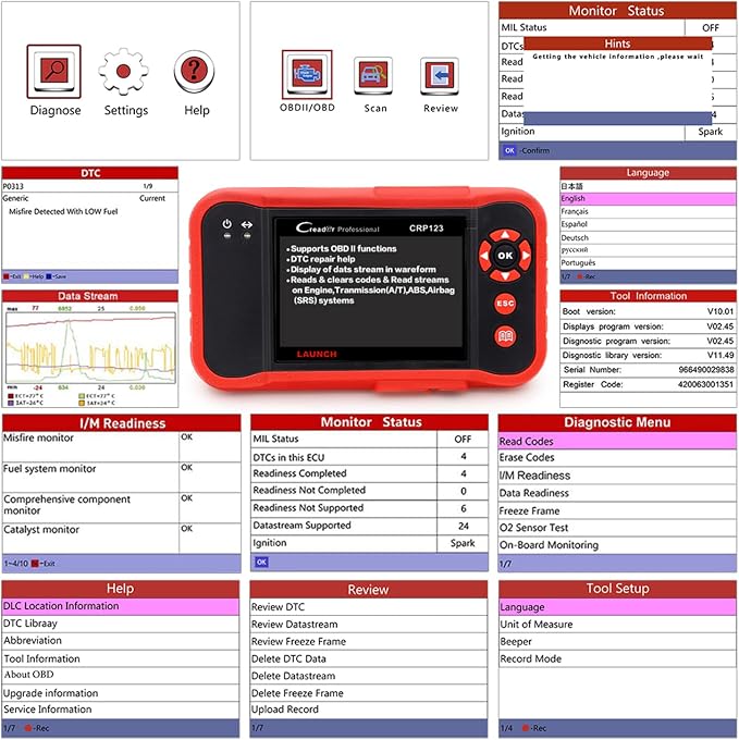 2026 Launch CRP123 V2.0 OBD2 Scanner, Engine, ABS, SRS, Transmission Code Reader Car Diagnostic Scan Tool, Full OBDII Modes Automotive Scanner, Live Data Stream Graph, Lifetime Free Update