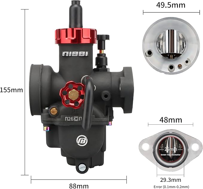 NIBBI Motorcycle Carburetor PE26FL Own Flange 150CC-200CC Carburetor With Carburetor Jets Fit YAMAHA KAWASAKI SUZUKI Apollo Dirt Bike Mini Bike SSR TTR KYMCO SYM TAOTAO Scooter Moped Horizontal Engine