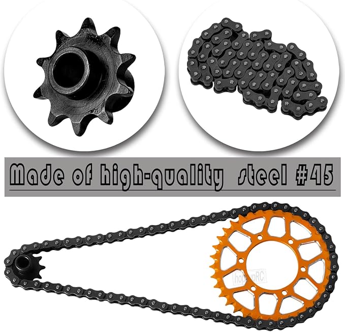 Steel Roller Chain&Rear Swing Arm&Rear Hub Chain Sprocket Gears&Front Sprocket&Chain Guard Protector&Rear Wheel Hub Hex Upgrades for L0Si 1/4 Promoto-MX Motorcycle RTR FXR,Red with Orange
