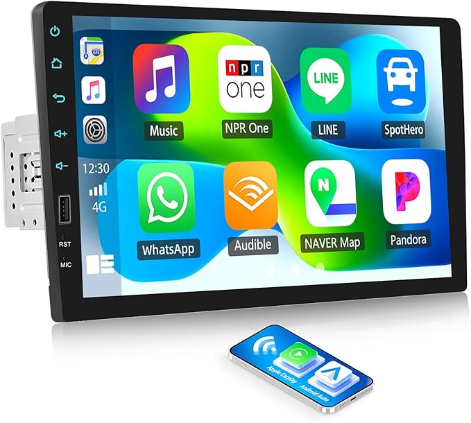 9 Inch Touchscreen Single Din Car Stereo with Online Video Wireless Carplay Android Auto GPS Navigation/Voice Control/Bluetooth/Mirror Link/FM AM