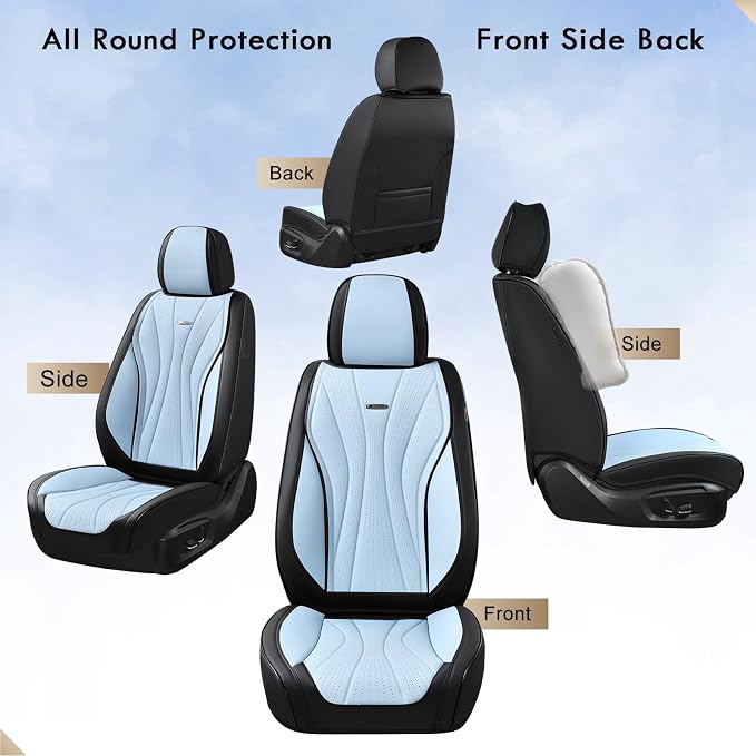 Coverado Front Seat Covers, 2 Pack Waterproof Seat Cover for Cars, Premium Leather Seat Covers, Front Seat Car Seat Protectors, Driver Car Seat Cushions Universal Fit for Most Vehicles (Black&Blue)