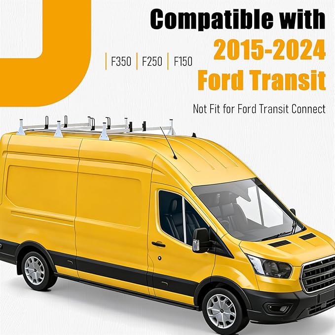 Cargo Van Roof Ladder Rack Fit for 2015-2024 Ford Transit 150 250 350, 54" Heavy Duty Van Ladder Roof Rack 800 Lbs Load Capacity with 3 Crossbars