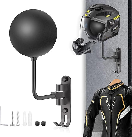 Motorcycle Helmet Holder Wall Mount 180 Degree Rotation Metal Bike Helmet Rack Mount Bicycle Helmet Display Stand Hanger with 2 Hooks Accessories for Motorcycle Baseball Rugby Helmet - Gray, 1 Pcs