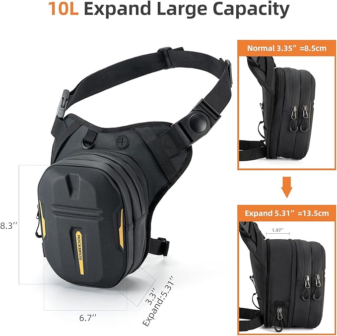 ROCKBROS Drop Leg Bag 3 IN 1 Motorcycle Waist Pack Thigh Bag Magnetic Motorcycle Tank Bag Muti-functions Leg Pouch for Men Women Cycling Hiking Running Camping Travel 10L Black