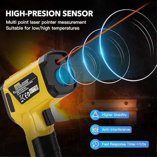 Infrared Thermometer Gun - INSTRODOTS Digital Laser Thermometer Temperature Gun with Adjustable Emissivity & Max Value, -58°F~1472°F Non-Contact Surface Thermometer for Cooking, Freezer, Pizza, HVAC