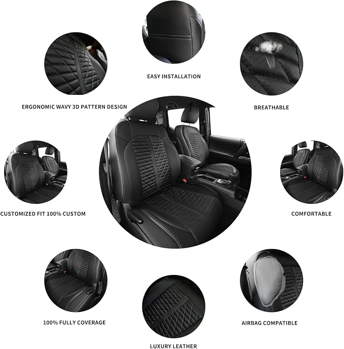 Car Seat Covers Fit for Toyota Tacoma 2016-2023 3rd Gen Double & Crew Cab SR SR5 Limited TRD Sport/Pro/Off Road Full Set,Waterproof Breathable Leather Full Coverage (Black)