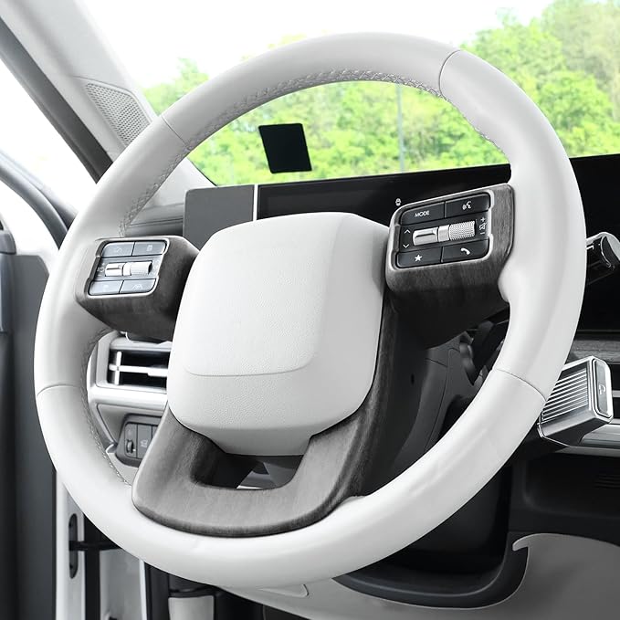 ABS Car Steering Wheel Frame Cover Steering Wheel Button Panel Protection Frame Molding Trim Compatible with Hyundai Santa Fe 2024-2026 Accessories(Wood Grain Style)