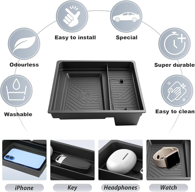 SKTU for 2024 2025 2026 GMC Acadia Center Console Organizer for 2024 2025 2026 GMC Acadia (Elevation/AT4) Front Console Tray 2024 2025 2026 Acadia Accessories ABS Durable Insert Tray (Not for Denali)
