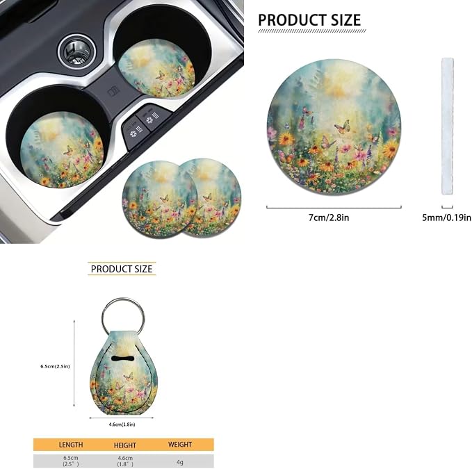 Xoenoiee Butterfly Vibrant Floral Pattern 11 Pcs Universal SUV Car Seat Covers Auto Interior Accessories Full Set with Steering Wheel Covers, Seat Belt Pads, Key Chain, Car Cup Mat