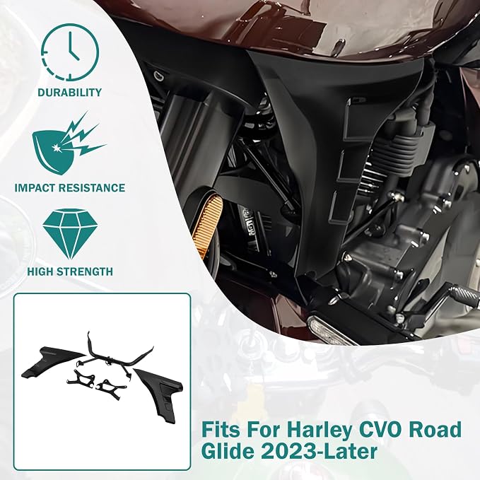 Motorcycle Side Fairing Panel Spoiler Support Brackets Covers Fit for Harley Touring FLTRXSE 2023-later CVO Road Glide ST FLTRXSTSE 2024-2025 (Vivid Black)