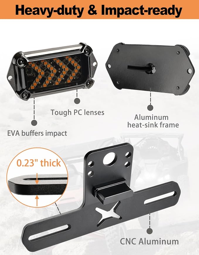 UTV Turn Signal Kit - 110dB Horn, and License Plate Holder w/Light, Pre-Wired, Plug & Play UTV Blinker Kit with Rocker Switch, Universal Street Legal Compatible with Polaris, Can-Am, CFMOTO