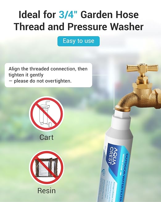 AQUA CREST Inline Water Filter, Dedicated for Car Washing, Window & Yard Cleaning, Effectively Reduce Hard Water Spots, Soften Water, Upgraded Formula, 4 Pack with 2 Hose Protector