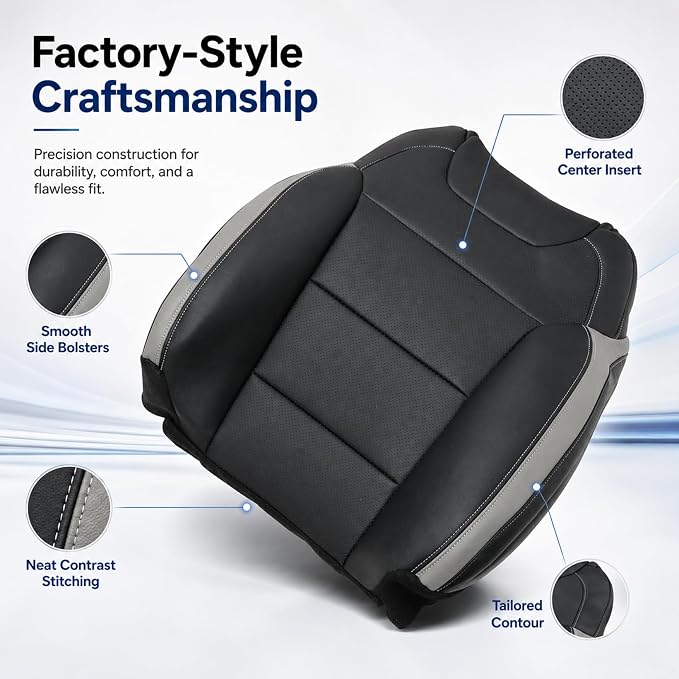 NLQR Front Driver Side Bottom & Top Back Replacement Perforated Seat Covers Black RB Microfiber Leather Compatible with Ford F-150 2015 2016 2017 2018 2019 2020