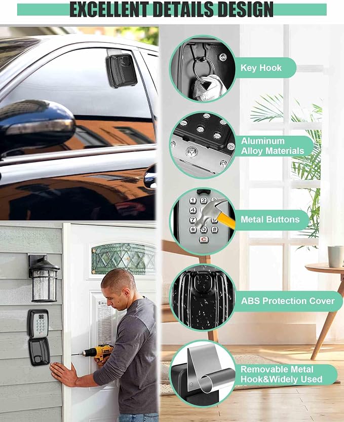 Tevlaphee Car Lock Box Punch Button Combination Car Window Lock Box Wall Lock Box
