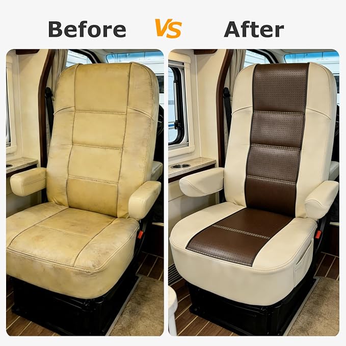 Dulepax RV Seat Covers for Captains Chairs, 1 Pack Motorhome Seat Protectors with Armrest Covers, Breathable PU Leather Seat Chair Cover for Class A Camper Van Trailer