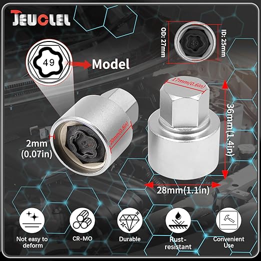 049 Wheel Locking Nut Key Compatible with BMW Series, (Socket OD 27mm - ID 25mm), Wheel Lock Nut Socket Adapter, Wheel Anti-Theft Lug Nut Removal Tool, Anti-Theft Screw Remover