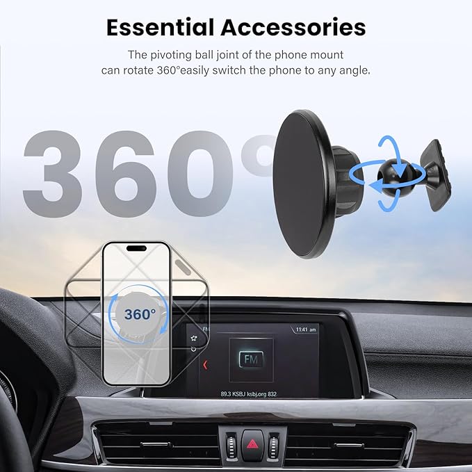 Magnetic Car Phone Holder-Compatible with BMW X1 X2 2016-2019 Accessories 6.5 inch Touchscreen Fixed Clip,360°Rotation Magnetic Phones Stand Compatible with MagSafe (not fit 8.8 inch)
