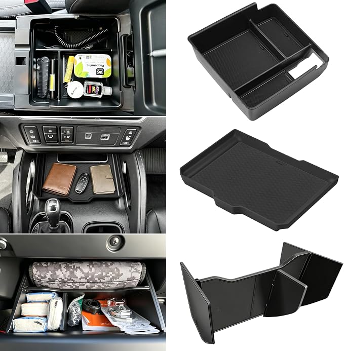 Center Console Organizer for 2022-2026 Nissan Frontier Pro-4X/S/SV/SL | Armrest Tray, Secondary Storage Box, Glove Box Insert - 3-Piece Set, Drop-in Install, Expands Interior Storage Space
