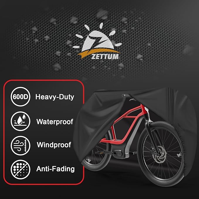 Zettum Bike Cover for 1 Bike - 600D Bike Covers Outdoor Storage Waterproof & Heavy Duty, Bicycle Cover for Single eBike, Mountain Bike, Road Bike, Hybrid Bike, Beach Cruiser Bike, Scooter and More