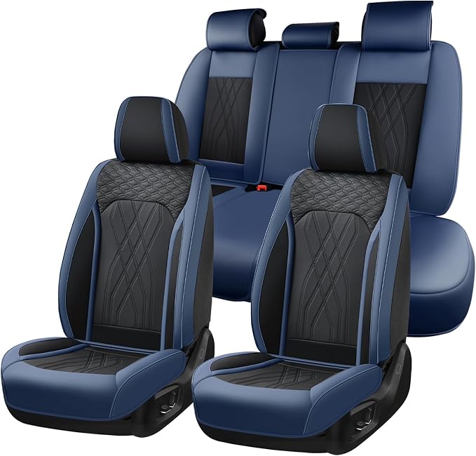 FLORICH Leather Front Car Seat Covers Waterproof Durable Front Seat Protector for Cars Luxury Breathable Vehicle Seat Cover Interior Decoration Universal Fit for Most Car Truck SUV, Blue&Black