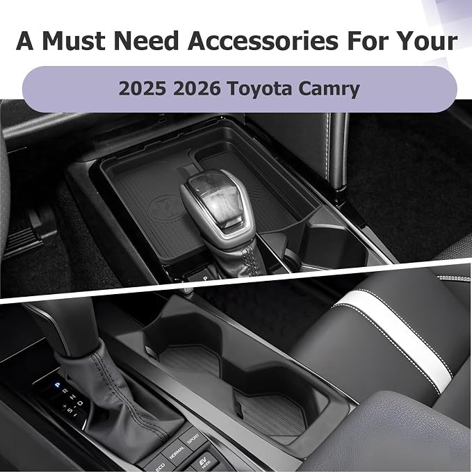 LUWU 2PCS Center Console Organizer Compatible with Toyota Camry 2025 2026 Accessories Wireless Charging Organizer Insert Tray, Cup Holder ABS Material Black