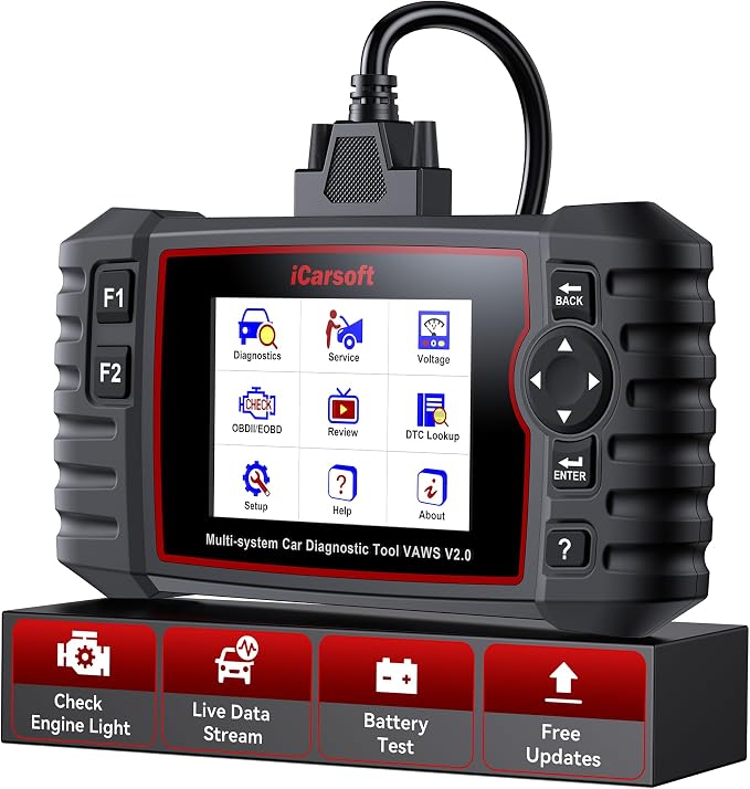 iCarsoft VAWS V2.0 2026 Ver All System Diagnostic Tool for VW Audi Bentley Bugatti Seat Man LD Skoda Etc 9 Services Live Data Battery Test OBD2 Scanner Lifetime Free Update Check Engine Code Reader