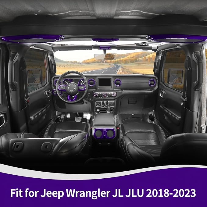 RT-TCZ for Wrangler JL Interior Accessories Purple Trim Cover Kit for Jeep Wrangler JL JLU 2018-2023 Steering Wheel AC Vent Trim Rings 20pcs