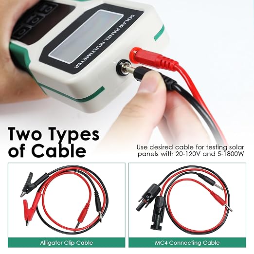 1800W Solar Panel Tester & Power Meter Measuring Range (5~1800W, 20~120V, 0~60A) MPPT Photovoltaic Solar Panel Multimeter for PV Systems, Troubleshooting and Open Circuit Voltage