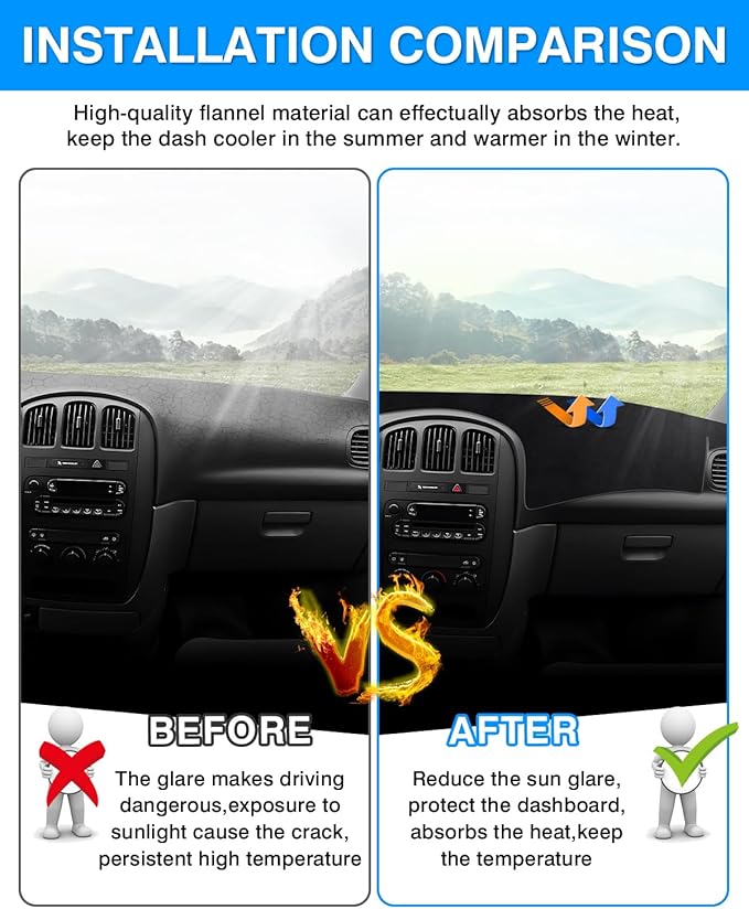 Autorder Dashboard Cover Mat for 2001-2007 Dodge Caravan/Grand Caravan/Chrysler Town Country Accessories Dash Cover Flannel Dash Mat Protector (Without Raised Display w/o Sensor)