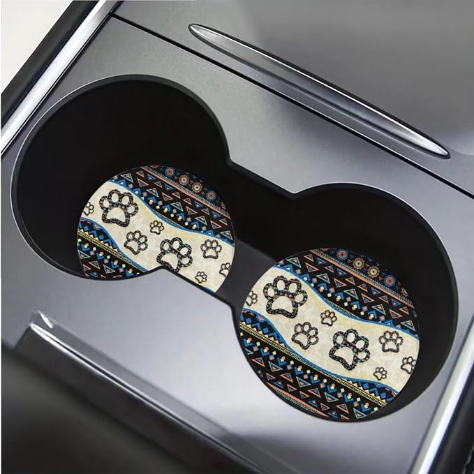 BIGCARJOB Southwest Tribal Paw Car Seat Covers Full Set,12 Pcs Cute Dog Paw Print Car Accessories Set with Auto Front Rear Seat Protector,Armrest Seat Box Cover Cushion,Cup Mats