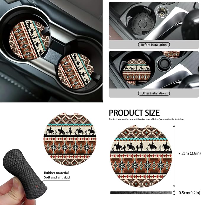 Western Cowboy 12 Pieces Car Seat Covers Full Set Car Center Console Cover Steering Wheel Cover Cars Cup Coasters Gear Lever Cover Hand Brake Cover Suitable for Most Cars,SUV